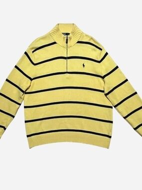 Ralph Lauren Yellow & Navy Striped Quarter-Zip Sweater